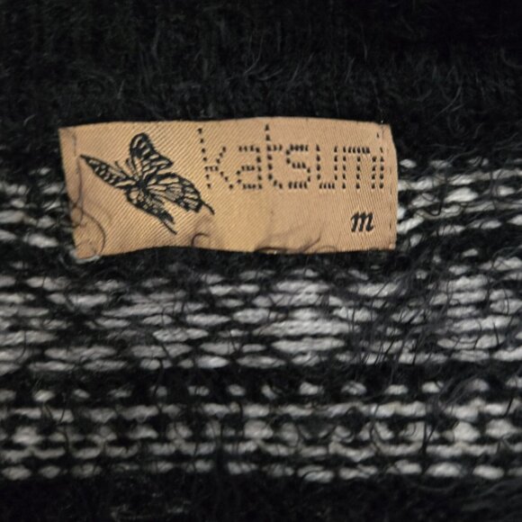 Y2K Katsumi Mini Sweater Dress size S Black White Fluffy Fuzzy Knit Fair Isle - Picture 8 of 9